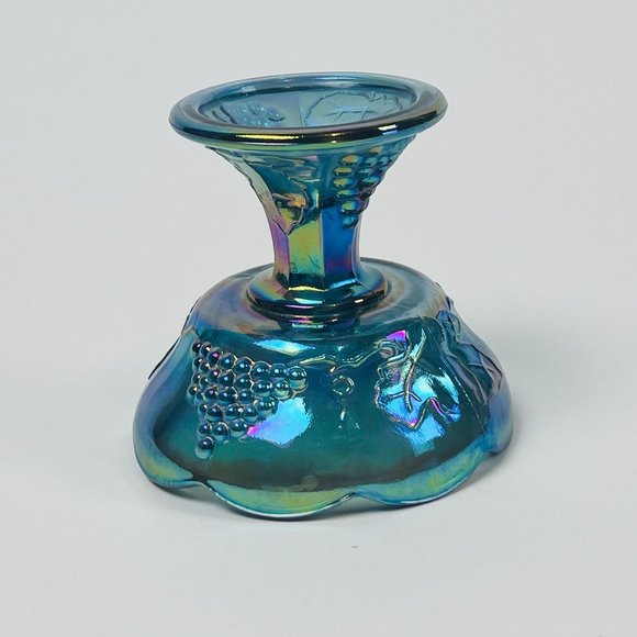 Vintage Indiana Glass Blue Harvest Grape Carnival Glass Candle Holder - Picture 6 of 8